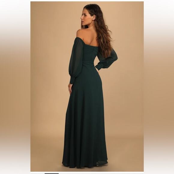Lulus Feel the Romance Emerald Green Off-the-Shoulder Maxi Dress Size XL - Picture 3 of 8
